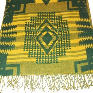 Shawl Green-Yellow Aztec Design Pashmina Large Scarf Thick Warm Wrap